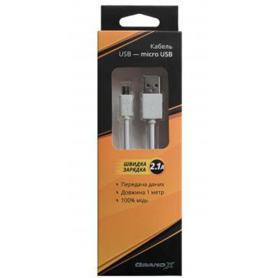 Дата кабель USB 2.0 AM to Micro 5P 1.5m white Grand-X (PM015W)