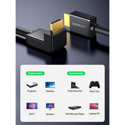Кабель мультимедійний HDMI M to HDMI M 2.0m 90° corner HD103 black UGREEN (10173)