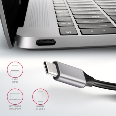 Концентратор AXAGON USB-C 6-in-1 to 4xUSB-A 5Gbps + 1xUSB-C PD100W + HDMI 4K30Hz 0.2m aluminum (HMC-6H4A)