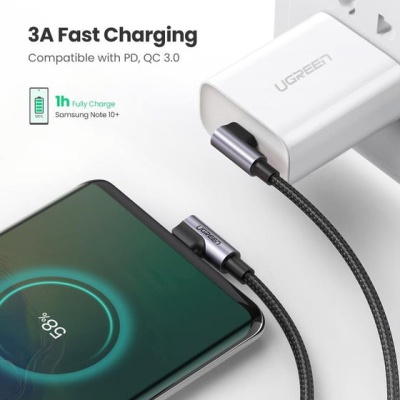 Дата кабель USB-C to USB-C 2.0m 3A 60W US323 90-degree Black Ugreen (70531)