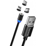 Дата кабель USB 3в1 (Lightning+MicroUSB+Type-C) Magnet only charge ColorWay (CW-CBUU020-BK)