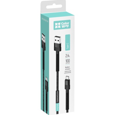 Дата кабель USB 2.0 AM to Type-C 1.0m 2.4А black ColorWay (CW-CBUC063-BK)