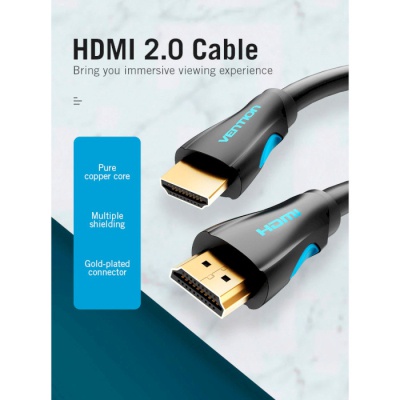 Кабель мультимедійний HDMI to HDMI 15.0m V2.0 4K 30Hz PVC Vention (VAA-M02-B1500)