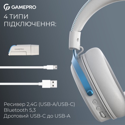 Навушники GamePro Asgard Freya Pro Wireless White/Blue (HSW201WB)