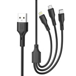 Дата кабель USB 2.0 AM to Lightning + Micro 5P + USB-C 3A black XO (CB-23U3-BK)
