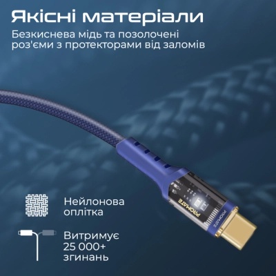 Дата кабель USB-C to USB-C lucidline-cc120.navy Promate (lucidline-cc120.navy)
