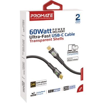 Дата кабель USB-C to USB-C transline-cc200.black Promate (transline-cc200.black)