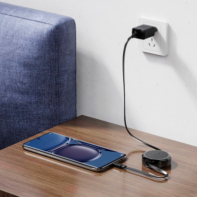 Дата кабель USB-C to USB-C 0.8m 60W dual retraction C13-03 Black Acefast (6974316280132)