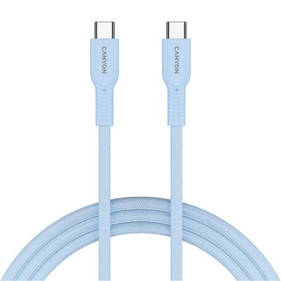 Дата кабель USB-C to USB-C 1.0m OnWire 60CL C-C 60W COLOR Braided 1m Light Blue Canyon (CND-CCAP60AB10LBL)