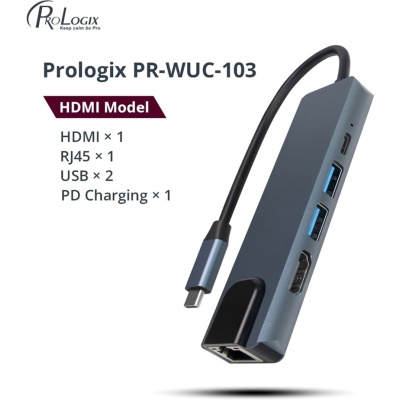 Концентратор Prologix USB3.1 Type C to HDMI+2*USB3.0+USB C PD+Lan (PR-WUC-103B)