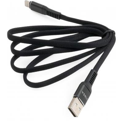 Дата кабель USB 2.0 AM to Lightning 1.0m flat nylon black Vinga (VCPDCLFNB1BK)