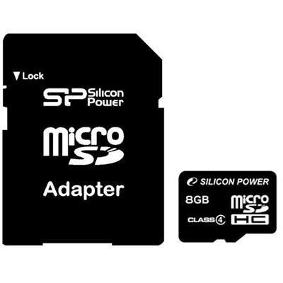 Карта памяти Silicon Power 8Gb microSDHC class 4 (SP008GBSTH004V10-SP)
