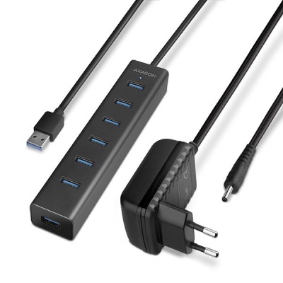Концентратор AXAGON USB 3.1 to 7xUSB 3.0 + power adapter black (HUE-SA7BP)