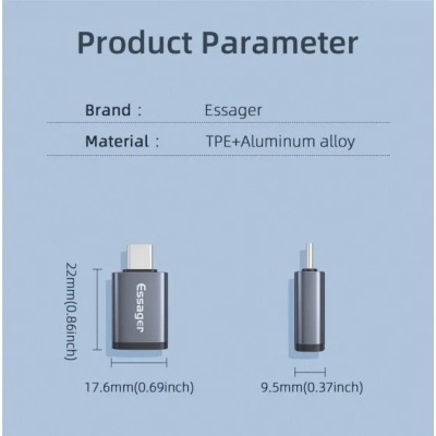 Перехідник OTG USB 3.0 AF to USB-C M gray Essager (EZJAC-SRA0G)