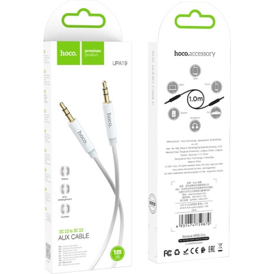 Кабель мультимедійний 3.5mm M to 3.5mm M 1.0m Silver HOCO (6931474759870)