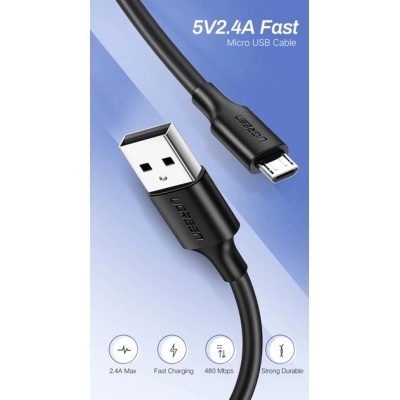 Дата кабель USB 2.0 AM to Micro 5P 0.5m 2A US289 black Ugreen (60135)