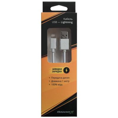 Дата кабель USB 2.0 AM to Lightning 1.0m Cu, 2.1А White Grand-X (PL01W)