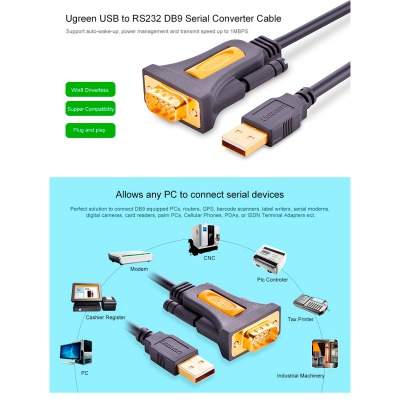 Кабель для передачі даних USB to COM M 1.5m DB9 RS-232 CR104 black UGREEN (20211)