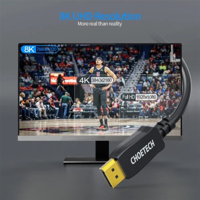 Кабель мультимедійний DisplayPort to DisplayPort 2.0m v1.4 8K60Hz Choetech (XDD01-V1-BK)