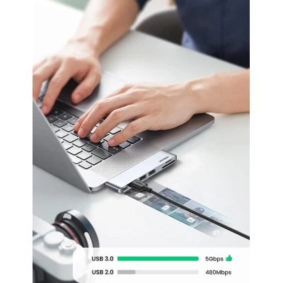 Концентратор Ugreen 2xUSB-C to 3xUSB 3.0 + SD/TF + PD CM251 gray (60560)