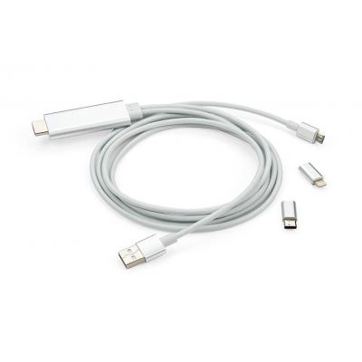 Кабель мультимедийный HDMI to Lighting+MicroUSB+Type-C 2m Vinga (MobileTV-01)
