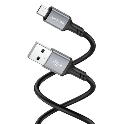 Дата кабель USB 2.0 AM to Micro 5P 1.0m silicone black BOROFONE (6974443386387)
