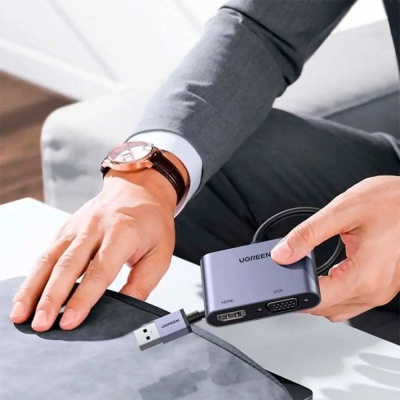 Перехідник USB 3.0 to HDMI + VGA CM449 gray UGREEN (20518)