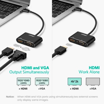Перехідник USB 3.0 to HDMI + VGA CM449 gray UGREEN (20518)