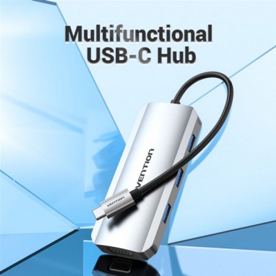 Концентратор Vention USB3.1 Type-C --> HDMI/VGA/USB 3.0x3/PD 100W Hub 6-in-1 (TOIHB)