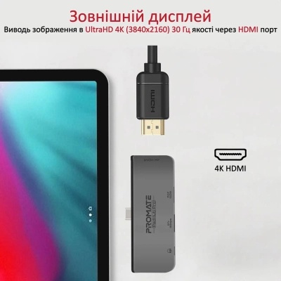 Концентратор Promate USB Hub 4 ports padhub-pro.grey (padhub-pro.grey)