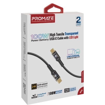 Дата кабель USB-C to USB-C lucidline-cc120.black Promate (lucidline-cc120.black)