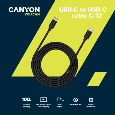 Дата кабель USB-C to USB-C 2.0m 100W 20V/ 5A black Canyon (CNS-USBC12B)