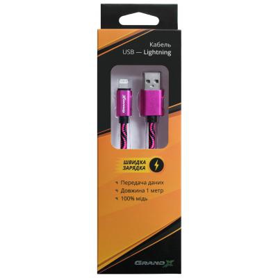Дата кабель USB 2.0 AM to Lightning 1.0m Rose/Black Grand-X (FL05RSB)