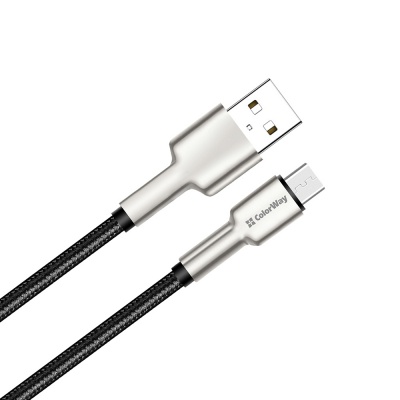 Дата кабель USB 2.0 AM to Micro 5P 1.0m head metal black ColorWay (CW-CBUM046-BK)