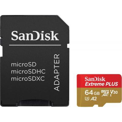 Карта памяти SANDISK 64GB microSDXC class 10 UHS-I U3 A2 Extreme Plus V30 (SDSQXBZ-064G-GN6MA)