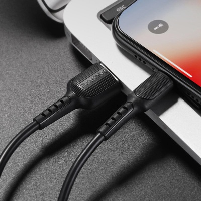 Дата кабель USB 2.0 AM to Lightning 1.0m 2A PVC BX16 black BOROFONE (6957531099512)