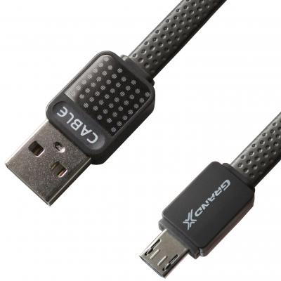 Дата кабель Grand-X USB - micro USB, Cu, 2.1A, Grey, Flat, 1m (FLM01)