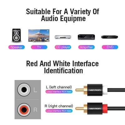 Кабель мультимедійний 2xRCA M to 2xRCA M 1.0m black Vention (VAB-R06-B100)