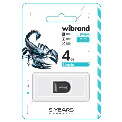 USB флеш накопичувач Wibrand 4GB Scorpio Black USB 2.0 (WI2.0/SC4M3B)