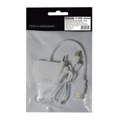 Перехідник HDMI M to VGA F (з кабелями аудіо і живлення від USB) ST-Lab (U-990 white)