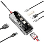 Концентратор Promate USB-C 8-in-1 USB-C PD100W + HDMI 4K60Hz + USBC + 2xUSB 3.0 + RJ45 1000Mbps + SD/MicroSD grey (transhub-mini)