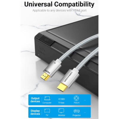 Кабель мультимедійний HDMI to HDMI 2.0m V2.1 8K 60Hz Silver Metal Type Vention (ALCIH)