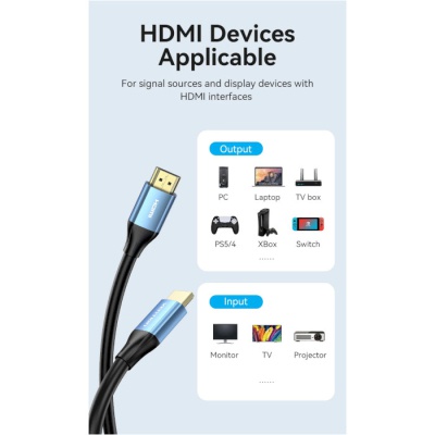 Кабель мультимедійний HDMI to HDMI 5.0m V2.0 4K 60Hz Aluminum Alloy Blue Vention (ALHSJ)