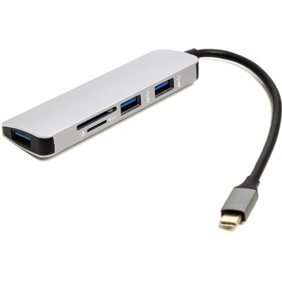 Концентратор USB Type-C to 3*USB 3.0 Ports + TF/SD Card Reader PowerPlant (CA912100)