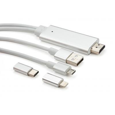 Кабель мультимедийный HDMI to Lighting+MicroUSB+Type-C 2m Vinga (MobileTV-01)