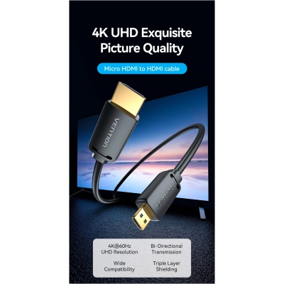 Кабель мультимедійний HDMI to HDMI Micro 3.0m V2.0 4K 60Hz18Gbps HDR Dolby Vention (AGIBI)