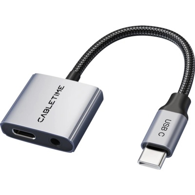 Перехідник USB-C M to 3.5mm F + USB-C F PD60W Cabletime (CA915750)