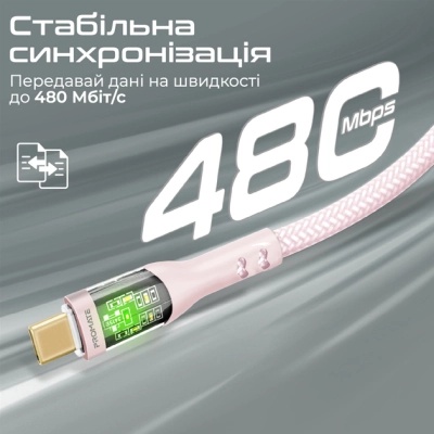 Дата кабель USB-C to USB-C transline-cc200.pink Promate (transline-cc200.pink)