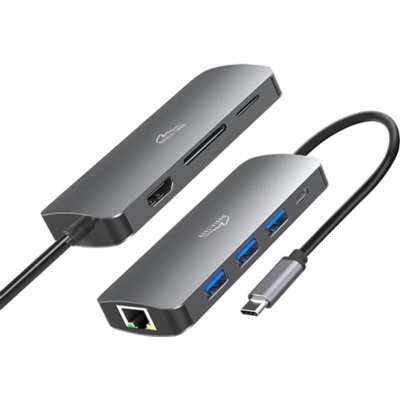 Концентратор Media-Tech USB3.1 Type-C to HDMI/USB 3.0x3/RJ45/SD/MicroSD/PD 100W Hub Pro 8-in-1 (MT5044)