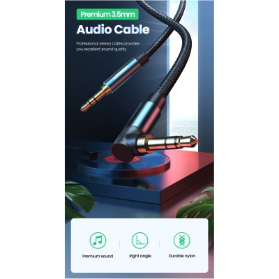 Кабель мультимедійний 3.5mm M to 3.5mm M 1.5m 90° corner AV112 blue UGREEN (60180)
